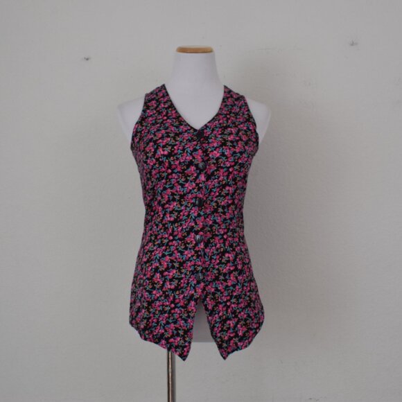 Vintage 90s Dark Floral Rayon Button Down Blouse size S - Picture 5 of 11